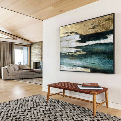 Buy Abstract Art Online Gold, Teal, and Black Textured Abstract Art HPS379