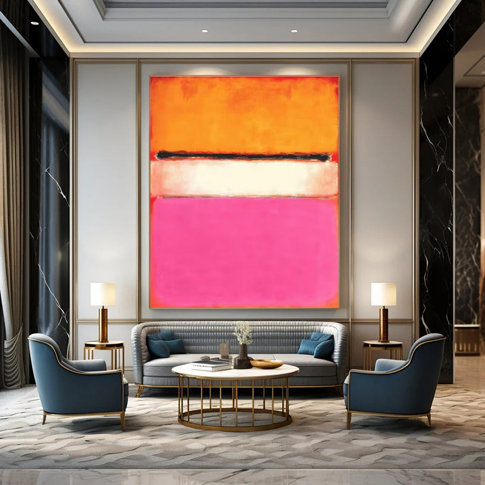 Modern Art Acrylic Orange, Pink & White Color Block Abstract, Large Size DPS495