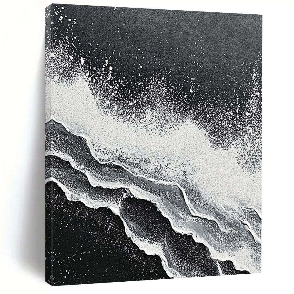 Wall Decor Abstract Paintings Large, Black White Abstract Textured Wave Art PT176