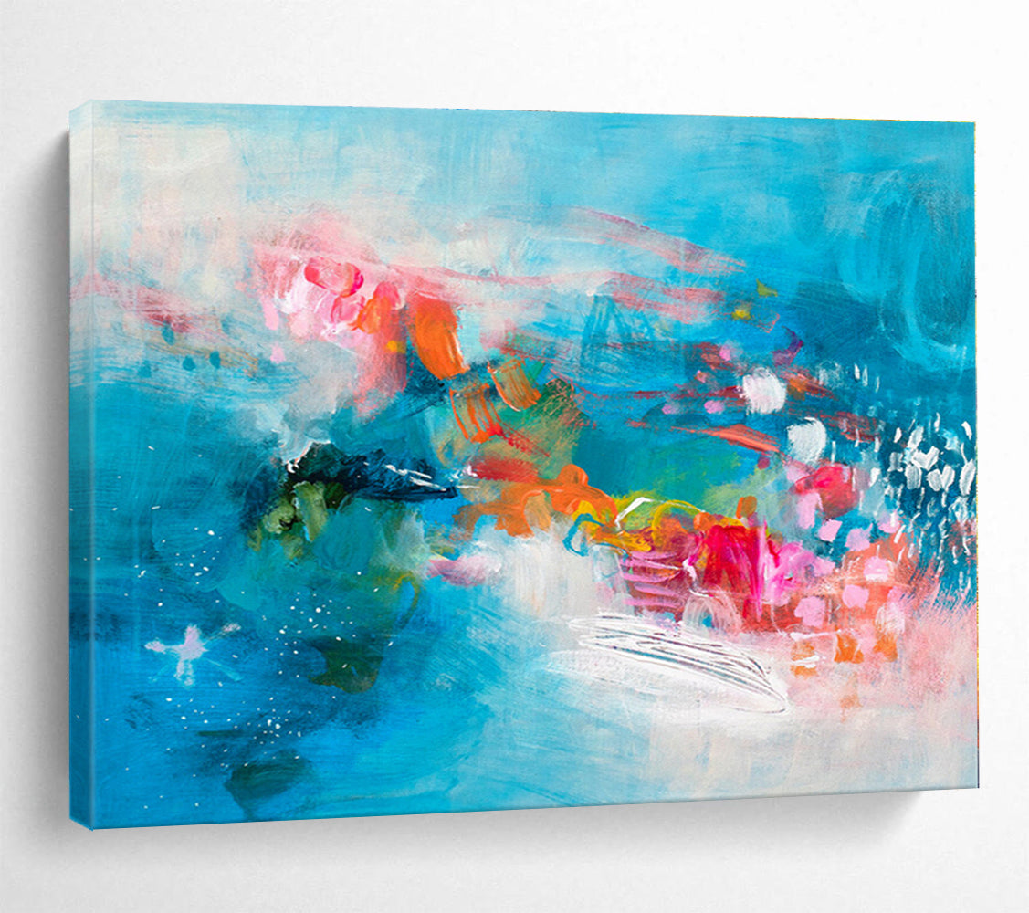 Acrylic Modern Art Paintings Energetic Blue & Pink Abstract On Canvas HPS022