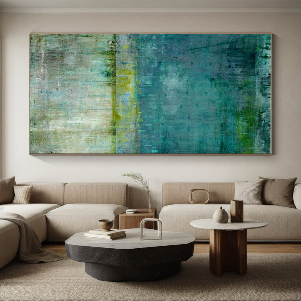Oversized Abstract Wall Art Teal, Green, and Beige Textured Abstract Art PT798