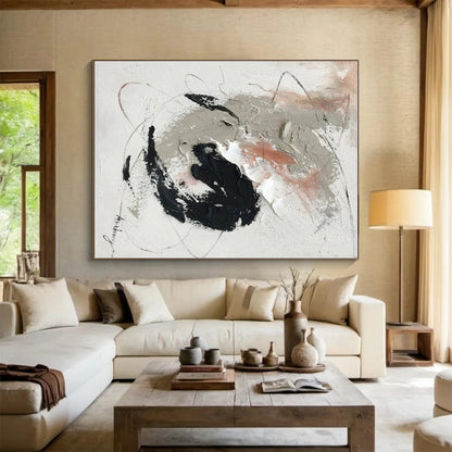 Cool Abstract Paintings Black Gray White Textured Abstract Art PT473