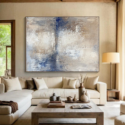 Hand Painted Art Beige, Gray & Blue Textured Abstract Painting On Canvas PT123