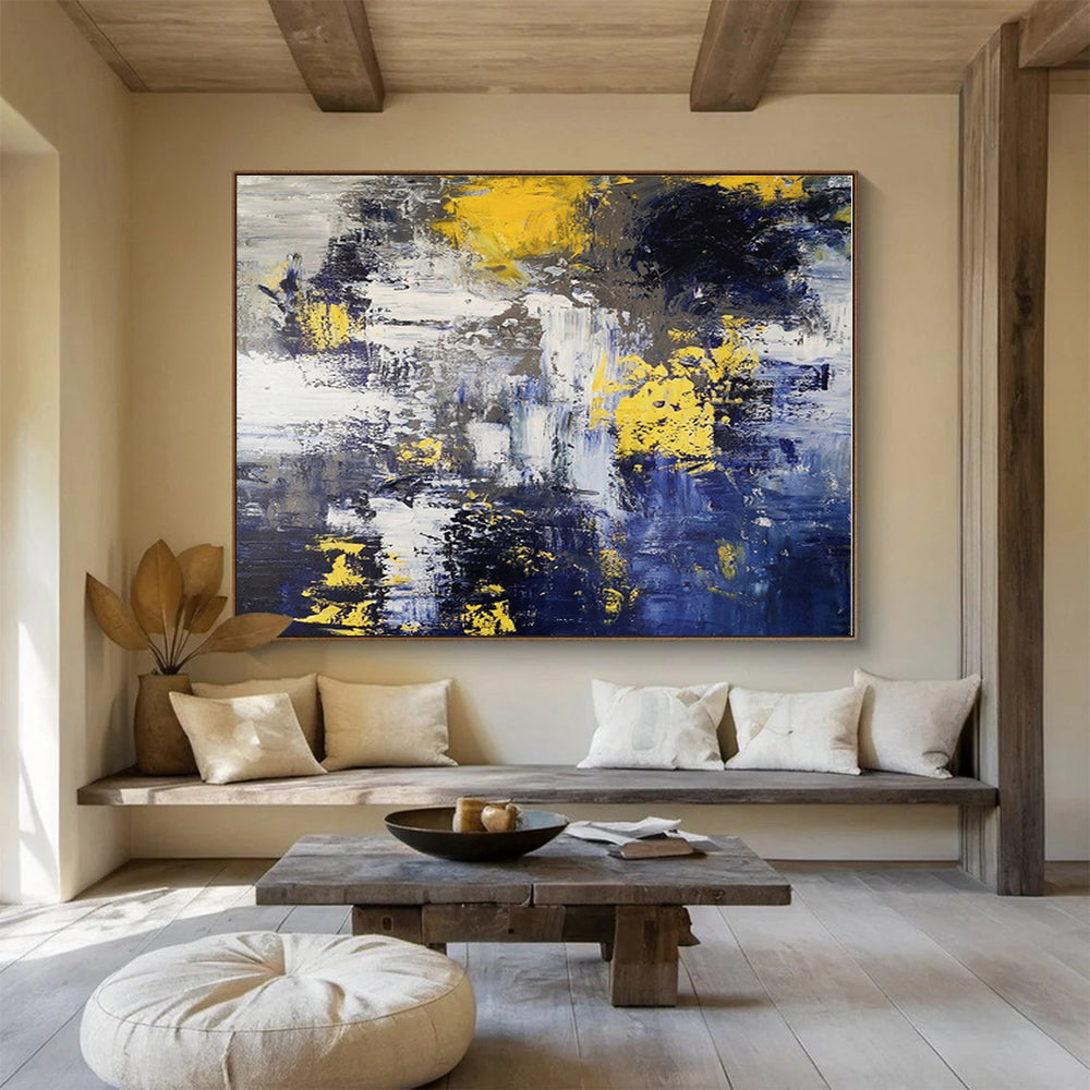 Acrylic Modern Art Paintings Yellow, Blue & Gray Textured Abstract Painting On Canvas HPS127