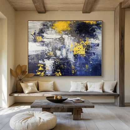 Acrylic Modern Art Paintings Yellow, Blue & Gray Textured Abstract Painting On Canvas HPS127