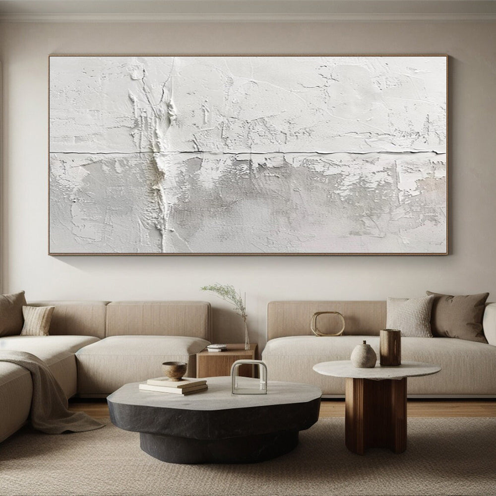 Minimalist Canvas Art White and Gray Textured Abstract Art PT659