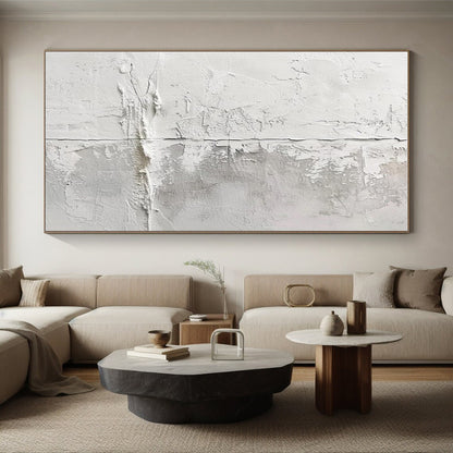 Minimalist Canvas Art White and Gray Textured Abstract Art PT659