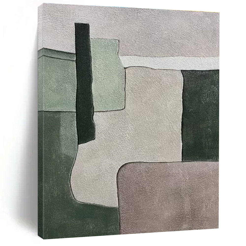 Large Painting In Living Room Green Gray Abstract Geometric Acrylic Art PT436
