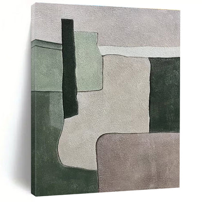 Large Painting In Living Room Green Gray Abstract Geometric Acrylic Art PT436