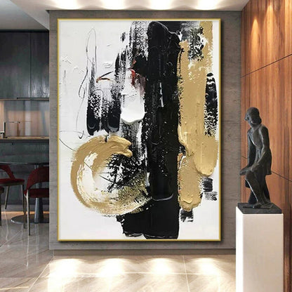 Cool Abstract Paintings Black Gold White Textured Abstract Art PT377