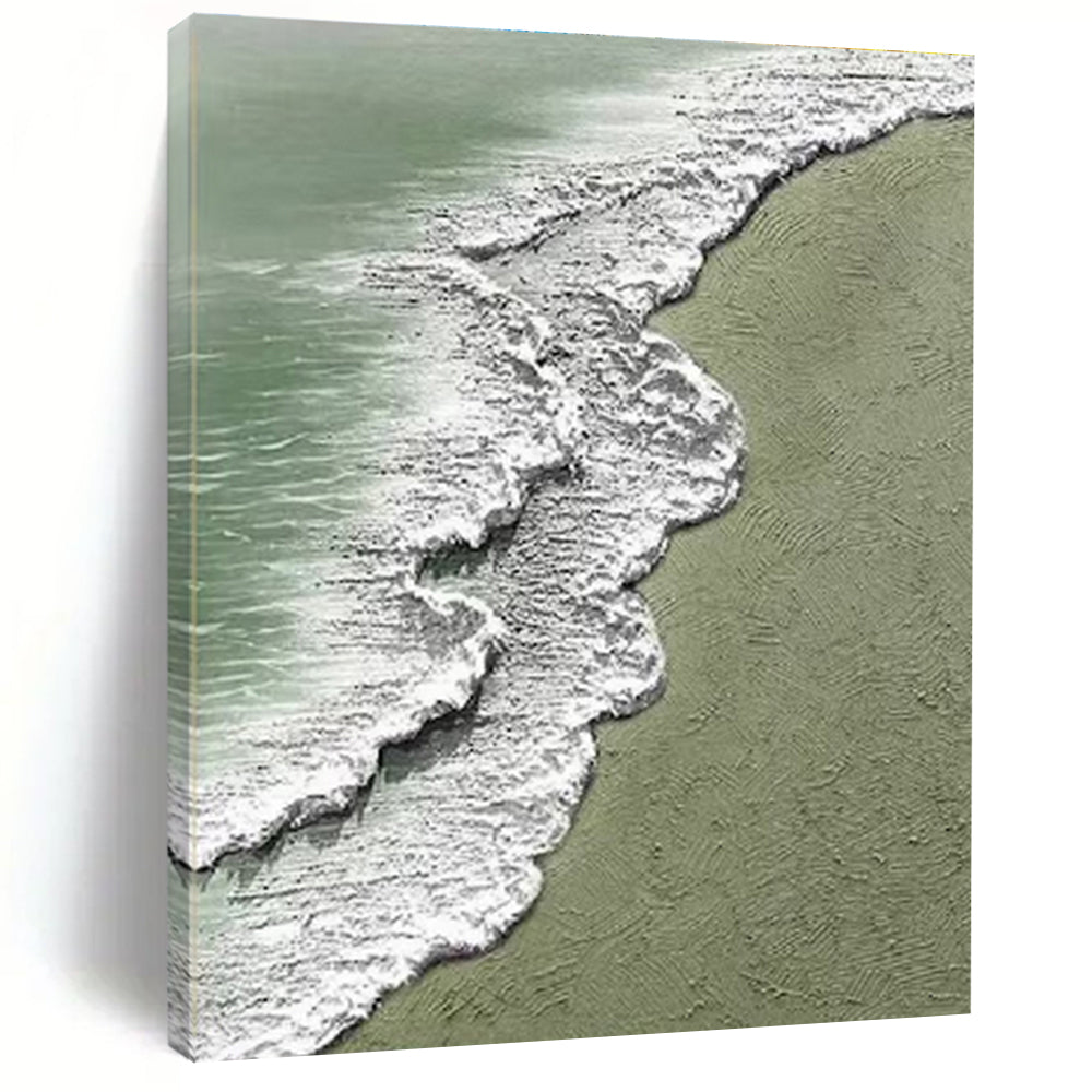 Gaint Canvas Art Green, White, and Gray Textured Abstract Seaside Art DPS477