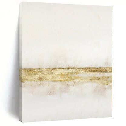 Hand-Painted White & Gold Textured Minimalist Abstract Painting On Canvas PT091