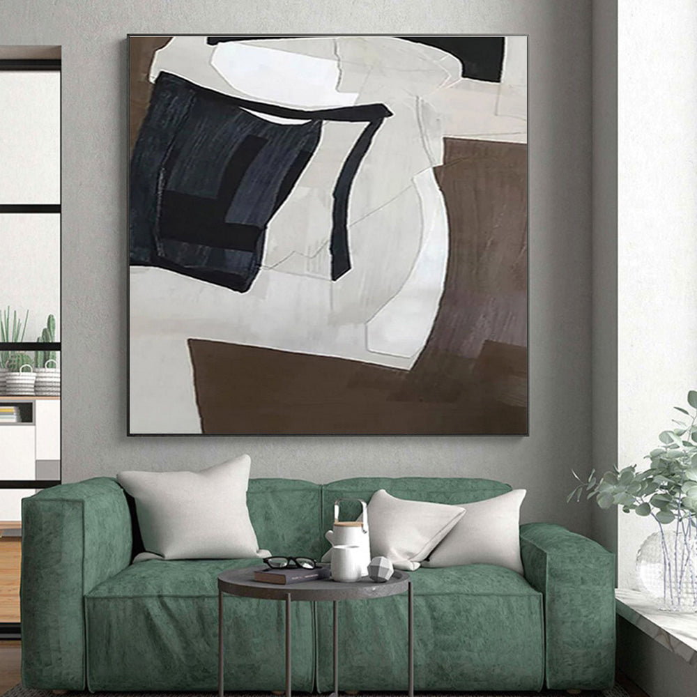 Minimalist Canvas Art Brown Black White Geometric Abstract Artwork PT493