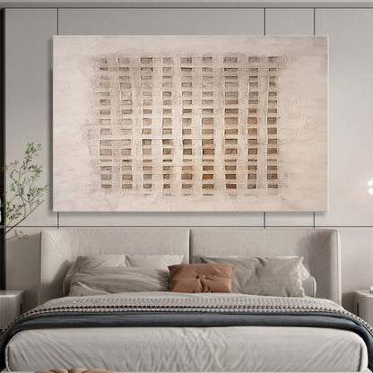 Unique Abstract Art Beige Geometric Grid Abstract On Canvas HPS024