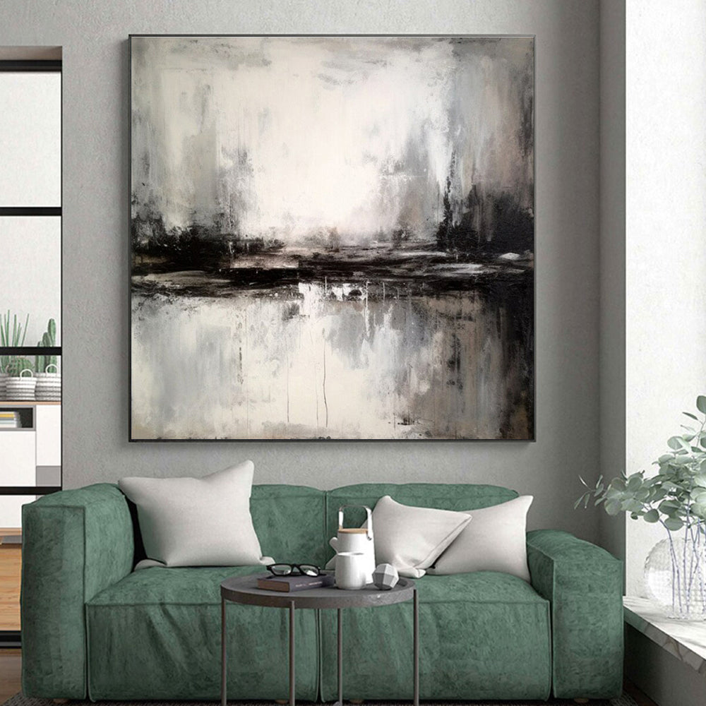Minimalist Canvas Art Black and White Abstract Misty Landscape, Modern Art Acrylic PT528