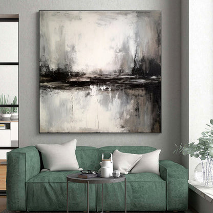 Minimalist Canvas Art Black and White Abstract Misty Landscape, Modern Art Acrylic PT528