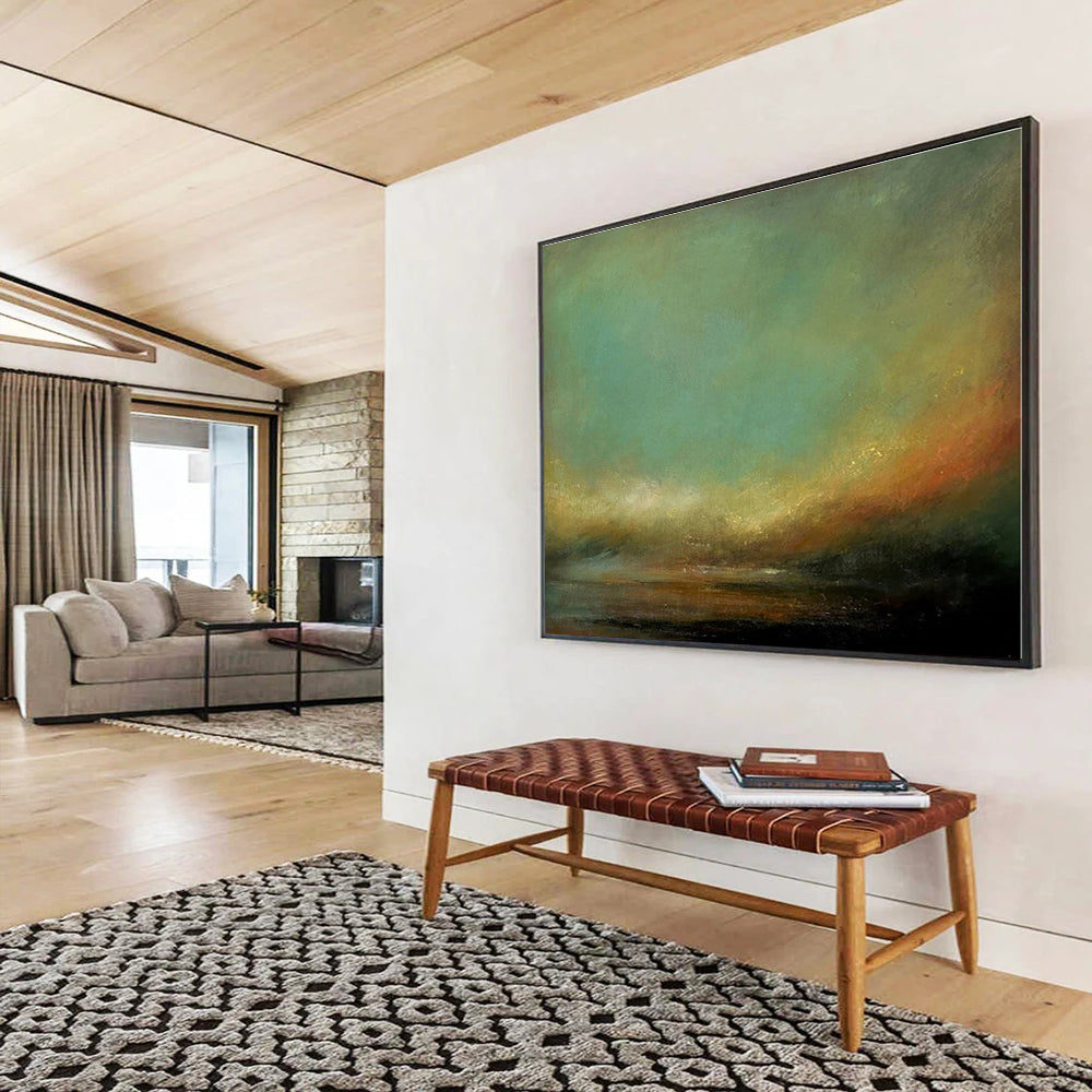 Hand-Painted Teal & Earthy Tones Landscape Abstract Painting On Canvas HPS140