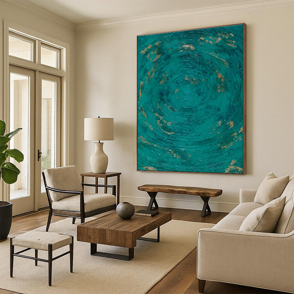 Large Size Teal Circular Patterns Abstract Acrylic Art PT615