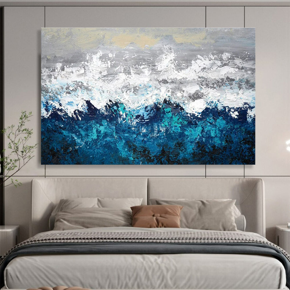 Paintings For House Blue, White, and Gray Textured Abstract Seaside Art HPS370