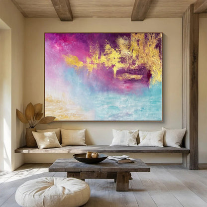 Acrylic Modern Art Paintings Dreamy Pink & Gold Abstract On Canvas HPS012