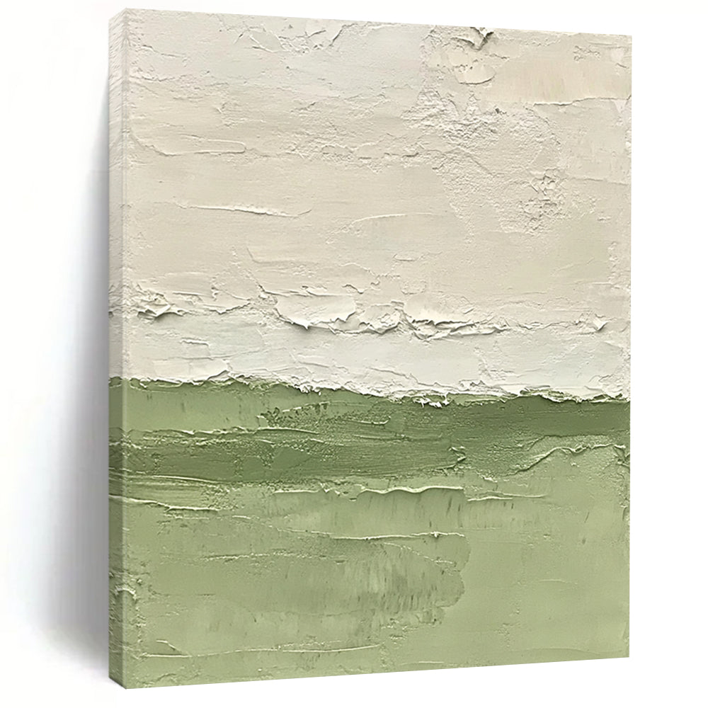 Large Abstract Painting For Living Room With Green, White Textured Landscape-Inspired On Canvas PT190
