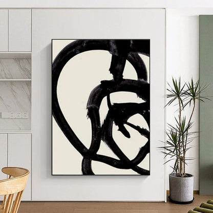 Minimalist Canvas Art Black and Beige Curved Abstract Art PT804