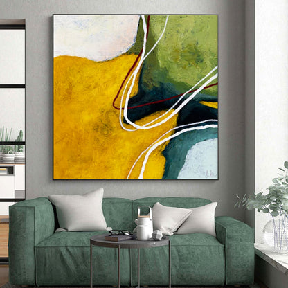 Unique Abstract Art Yellow, Green, and White Curved Abstract Art PT822