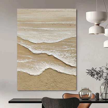 Large Contemporary Wall Art Beige & White Textured Beach Waves, Cool Abstract Paintings DPS492