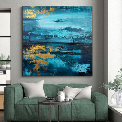 Hand Painted Art Teal Gold Abstract Landscape Acrylic Painting PT451