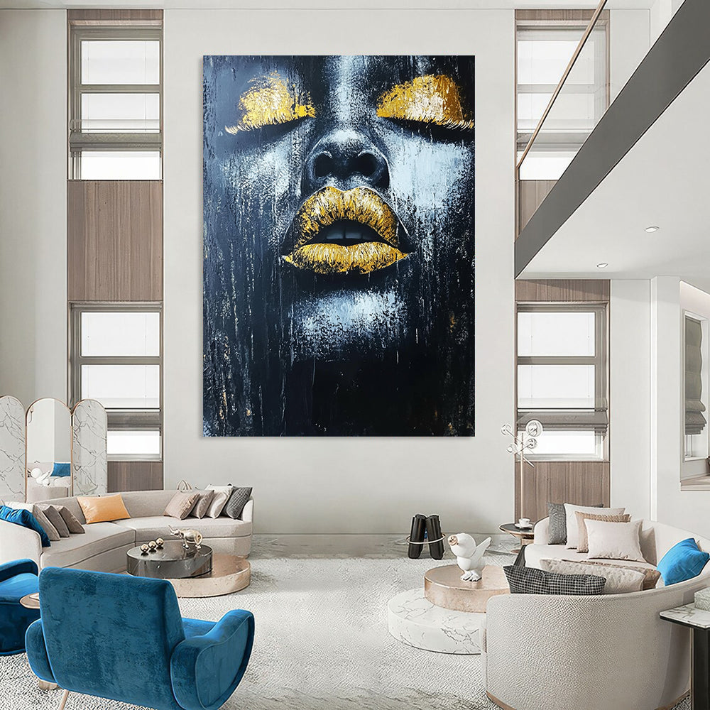 Unique Abstract Art Black, Gray, and Gold Portrait Abstract Painting DPS441