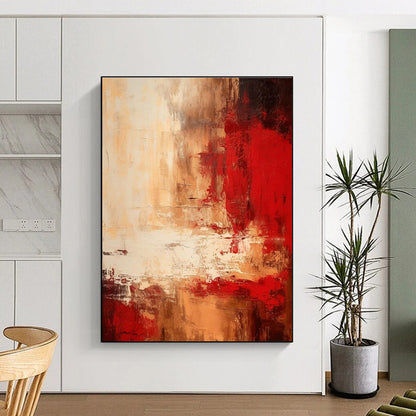 Huge Size - Red, Beige & White Dynamic Abstract Expressionism Painting PT583
