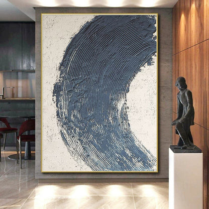 Hand-Painted Navy Beige Circular Abstract Textured Acrylic Art PT445