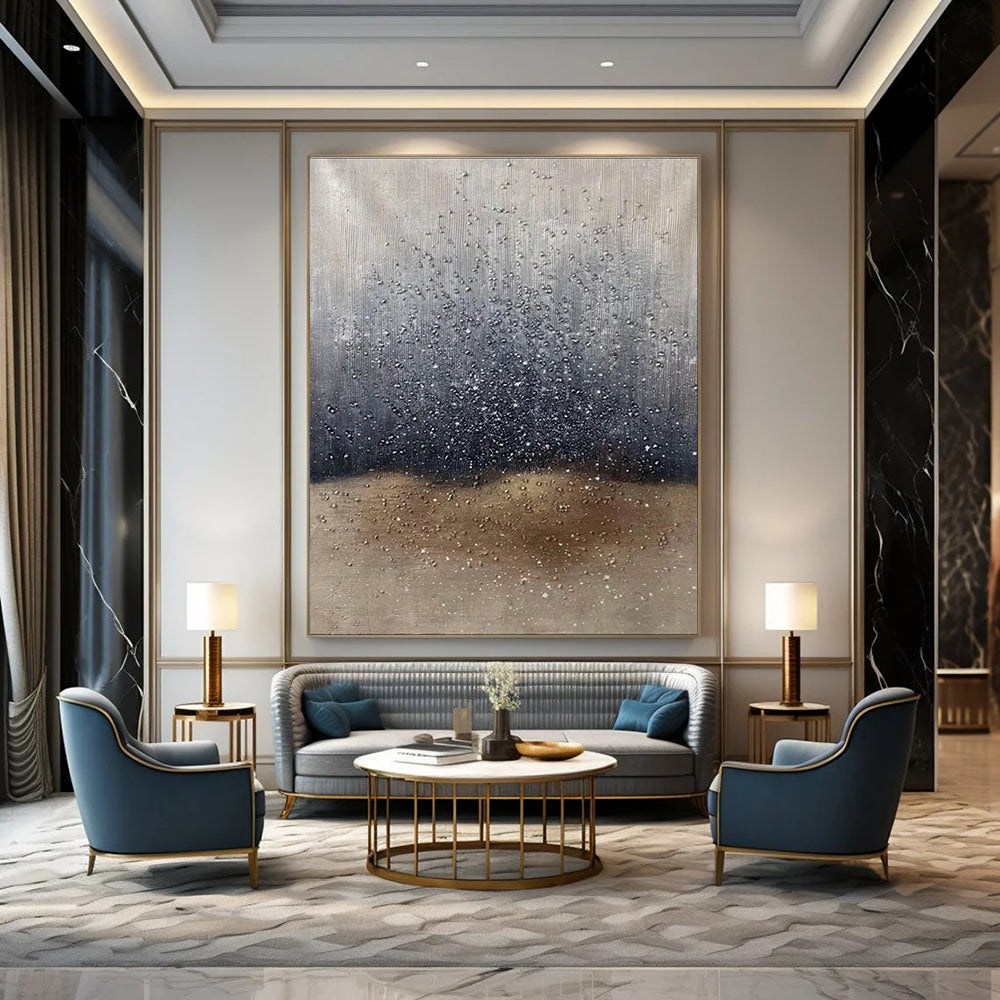Large Painting In Living Room Gray, Brown & Silver Abstract Rain Scene, Modern Art Acrylic DPS510