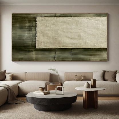 Unique Abstract Art Green Beige Textured Fabric Abstract Art PT356