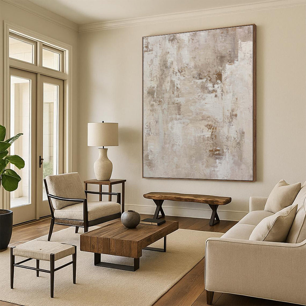 Hand Painted Art Beige and Gray Textured Abstract Piece, Modern Art Acrylic PT329