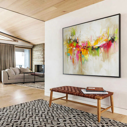 Paintings For House Multicolor (Pink, Orange, Green, Yellow) Abstract Painting HPS298