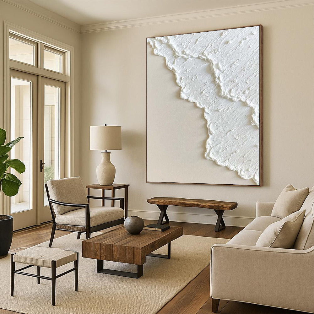 Hand-Painted White Textured Minimalist Abstract Art PT337