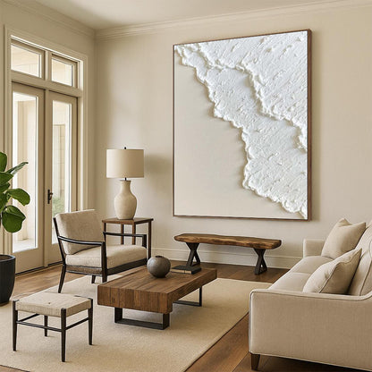 Hand-Painted White Textured Minimalist Abstract Art PT337