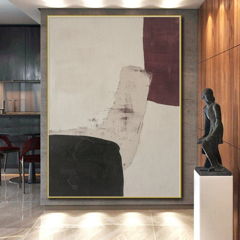 Unique Abstract Art Black, White & Maroon Geometric Abstract Painting On Canvas PT025