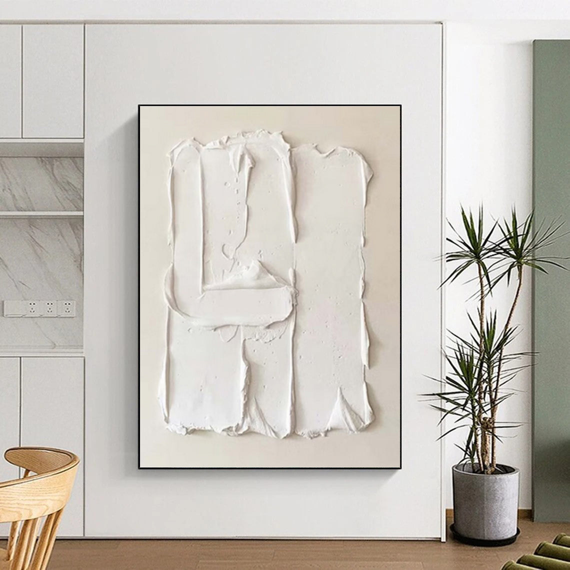 Handmade Art White Textured Abstract Geometric Piece, Acrylic Modern Art Painting PT326