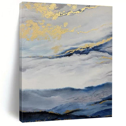 Large Size Blue Gray Gold Abstract Landscape Acrylic Art PT509