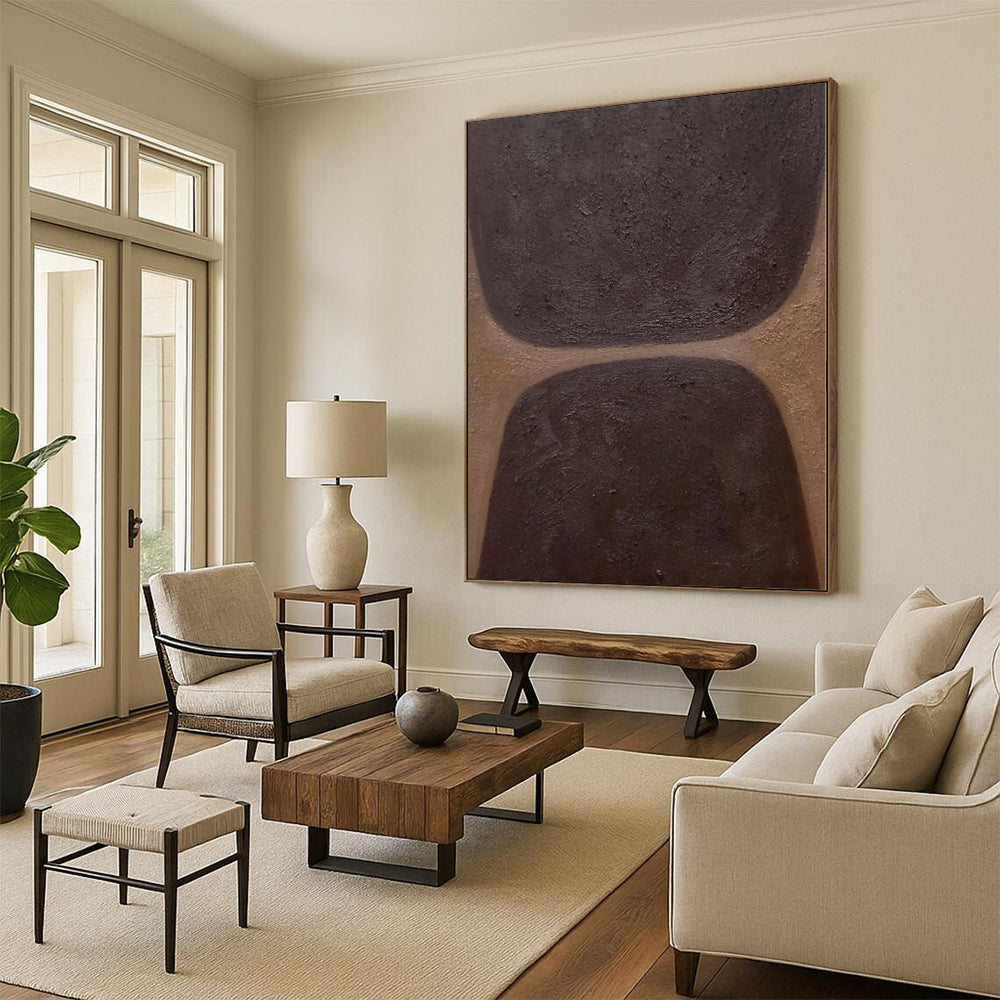 Hand Painting Brown & Beige Geometric Abstract Painting On Canvas PT032