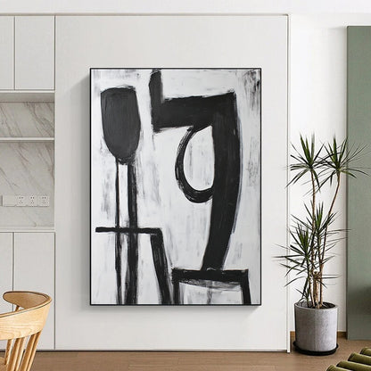 Affordable Large Abstract Wall Art With Black, White Geometric Shapes On Canvas PT194