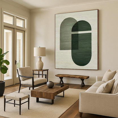 Handmade Art Green and Gray Abstract Geometric Forms, Oversized Abstract Wall Art PT514