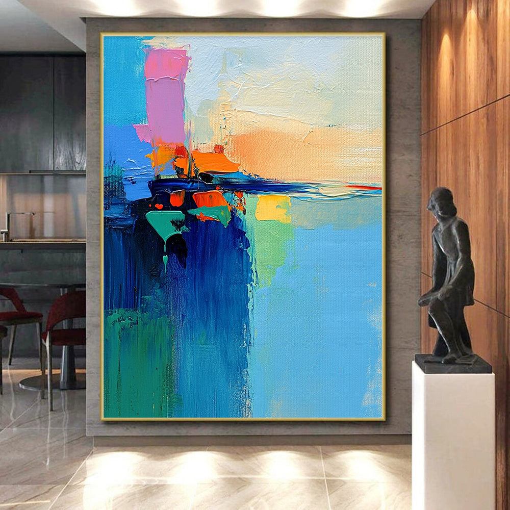 Hand Painting Multicolor Textured Seaside Abstract Painting On Canvas PT122