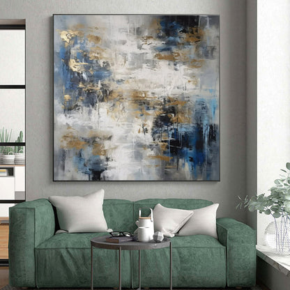 Oversized Abstract Wall Art Blue, Gold, and Gray Textured Abstract Art PT746