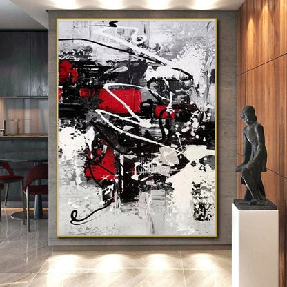 Cool Abstract Paintings in Red, Black, White, and Grey Abstract Splatters and Lines Painting PT270