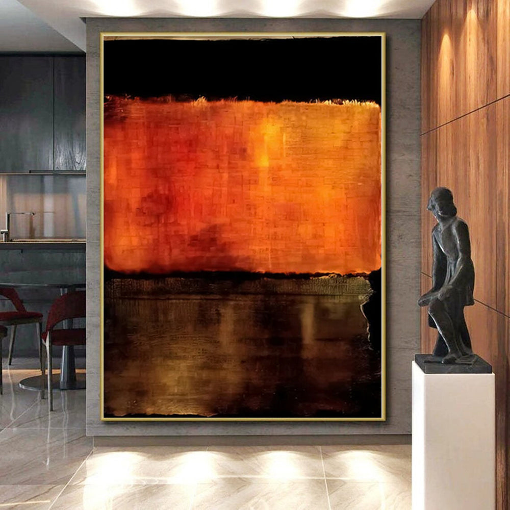 Handmade Art Orange & Brown Textured Abstract Painting On Canvas PT104