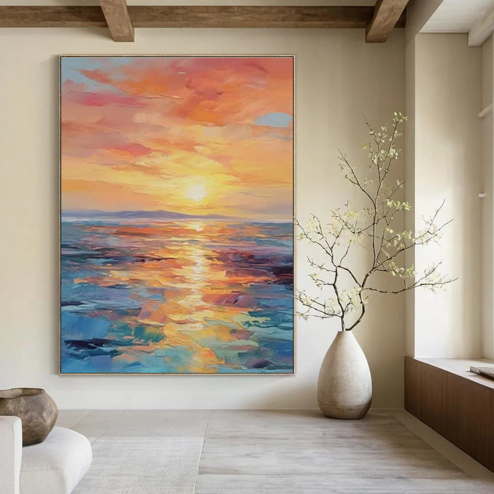 Large Contemporary Wall Art Multicolor Abstract Seaside Sunset Art DPS481