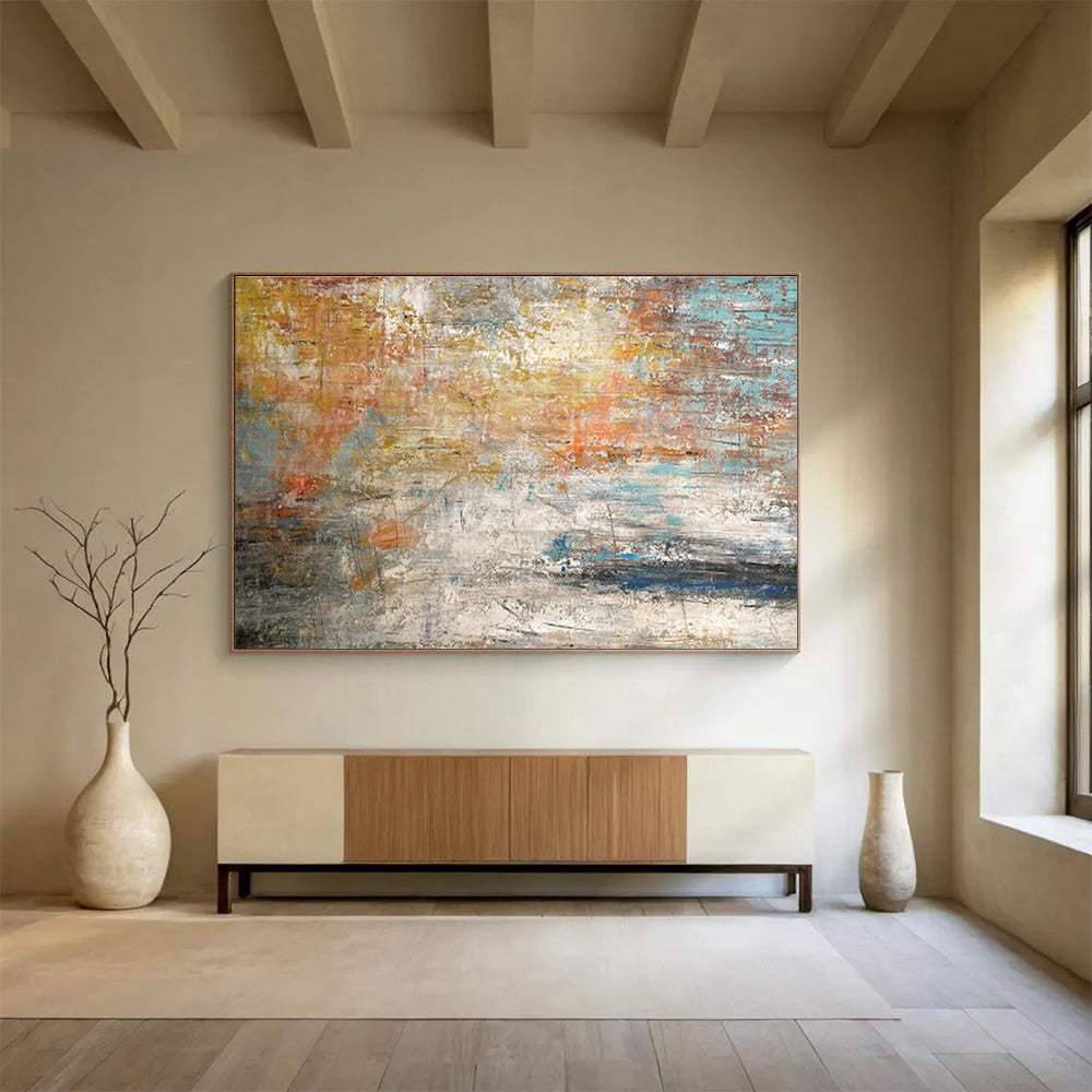 Huge Size Multicolor Abstract Expressionist Sunset Art HPS363